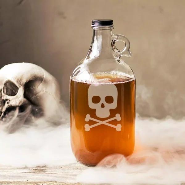 Cathy's Concepts 10.44 in. Skull and Crossbones Glass Craft Beer Growler, 64 oz.