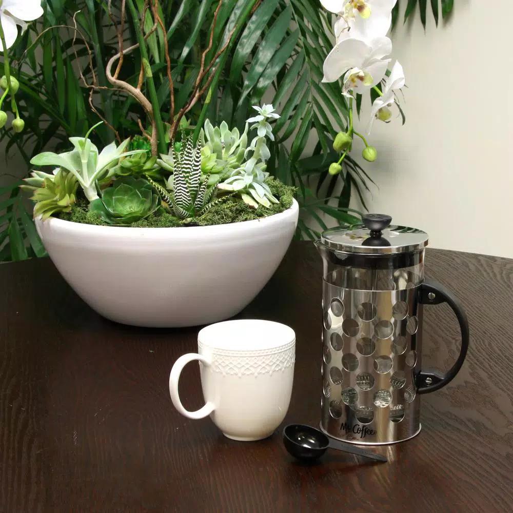 Mr. Coffee Polka Dot Brew 4-Cup Silver French Coffee Press with Scoop, 32 oz.