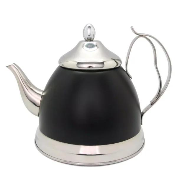 Creative Home Nobili-Tea 2 qt. Opaque Black Stainless Steel Tea Kettle with Removable Infuser Basket