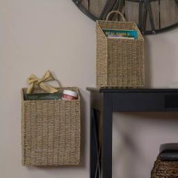 Household Essentials Seagrass Wicker Wall Basket Set, 2-Piece Rectangular Hanging Storage Baskets with Metal Frame thumbnail 3