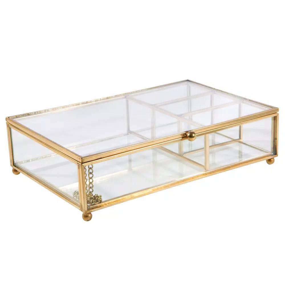 Home Details Vintage 4-Compartment Gold Glass Keepsake Box