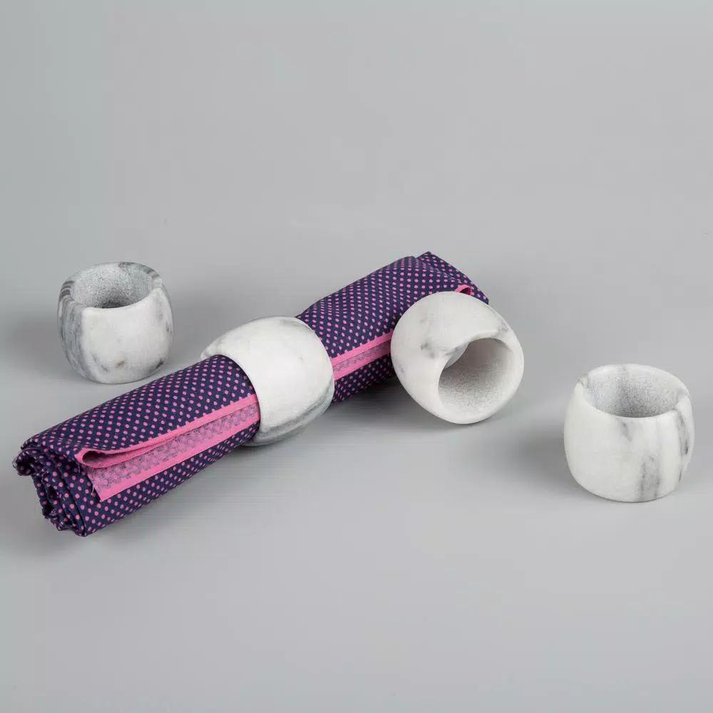 Creative Home Natural White Marble Napkin Rings, Set of 4 Elegant Tabletop Decor