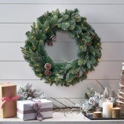Noble House 24 in. Mixed Spruce Artificial Christmas Wreath with Pine Cones and Warm White LED Lights thumbnail 5