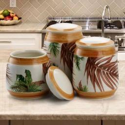 Elama Paradise Palms Sand 3-Piece Ceramic Kitchen Canister Set with Airtight Lids thumbnail 1
