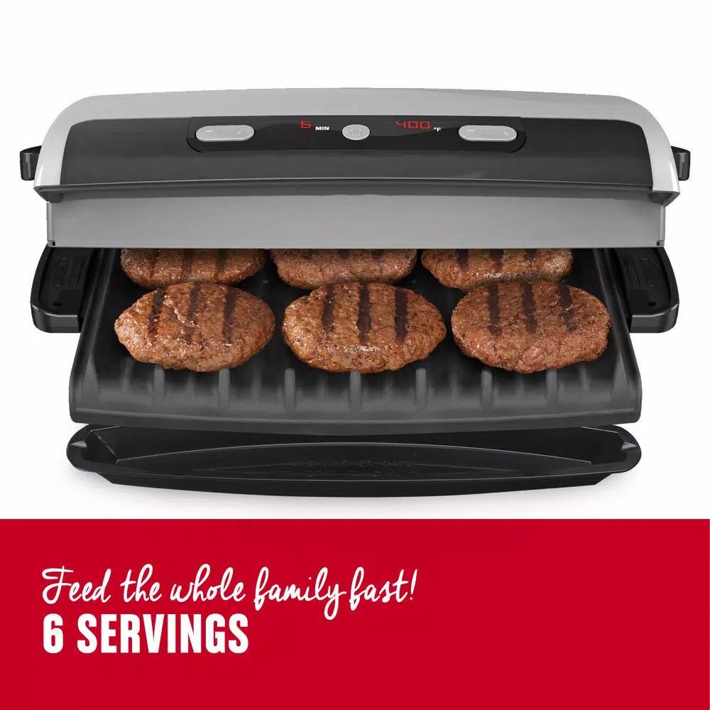 George Foreman 100 sq. in. Digital Indoor Grill and Panini Press with Removable Nonstick Plates, Silver