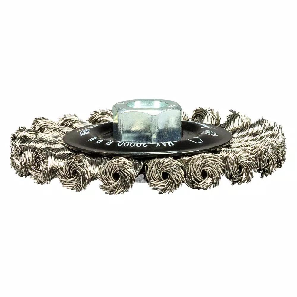 Forney 4 in. Stainless Steel Twist Knot Wire Wheel Brush for Heavy-Duty Cleaning