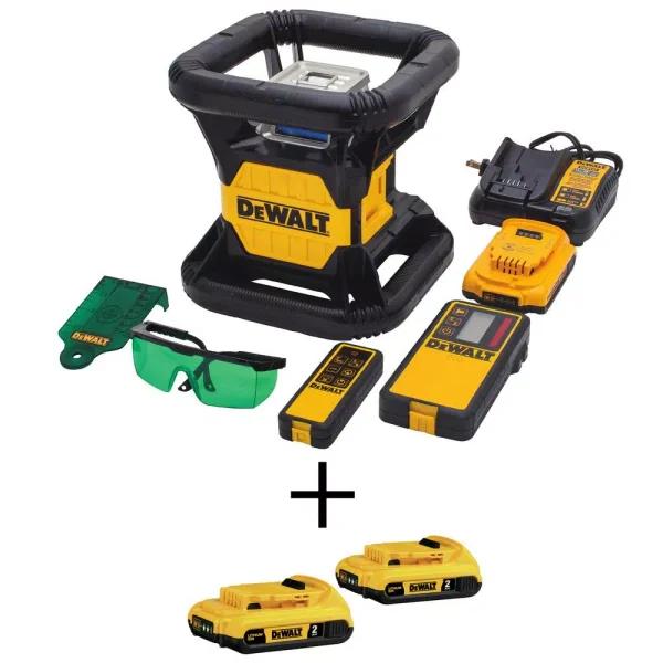 DEWALT 20V MAX Green Beam Self-Leveling Rotary Laser Level Kit with (3) 2Ah Batteries & TSTAK Case
