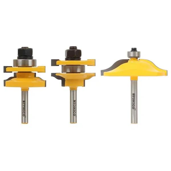 Yonico Raised Panel Cabinet Door Ogee Router Bit Set, 1/4 in. Shank, 3-Piece Carbide Tipped