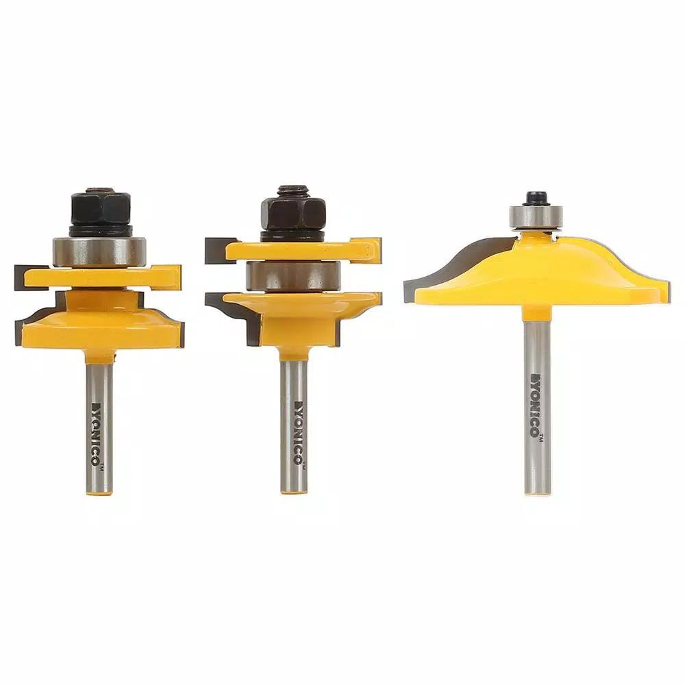 Yonico Raised Panel Cabinet Door Ogee Router Bit Set, 1/4 in. Shank, 3-Piece Carbide Tipped