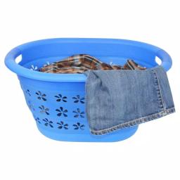 Southern Homewares Collapsible Laundry Basket, Space-Saving Plastic & Silicone Hamper, Blue thumbnail 3