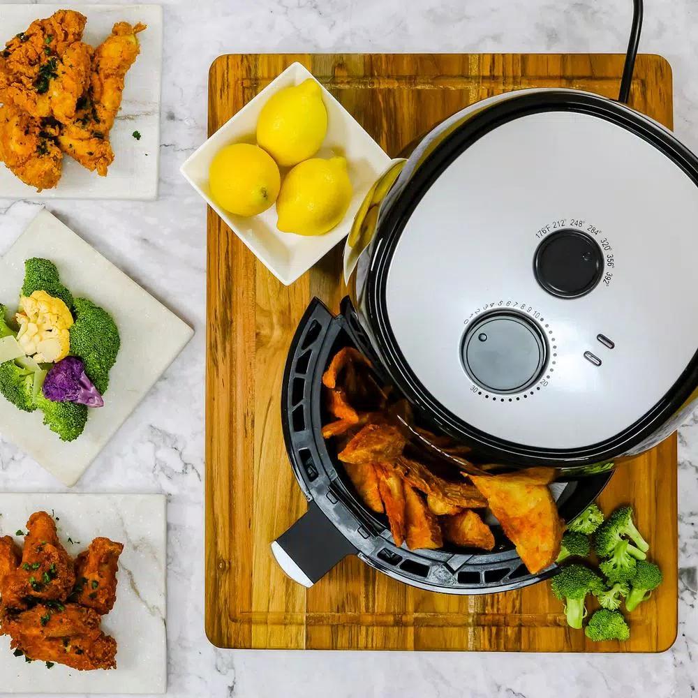 Ovente 3.2 Qt. Black Stainless Steel Electric Air Fryer, 1300W with Non-Stick Removable Basket