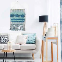 LR Home Coast Gray & Teal Fringed Tufted Cotton Wall Tapestry - Bohemian Coastal Wall Hanging thumbnail 7