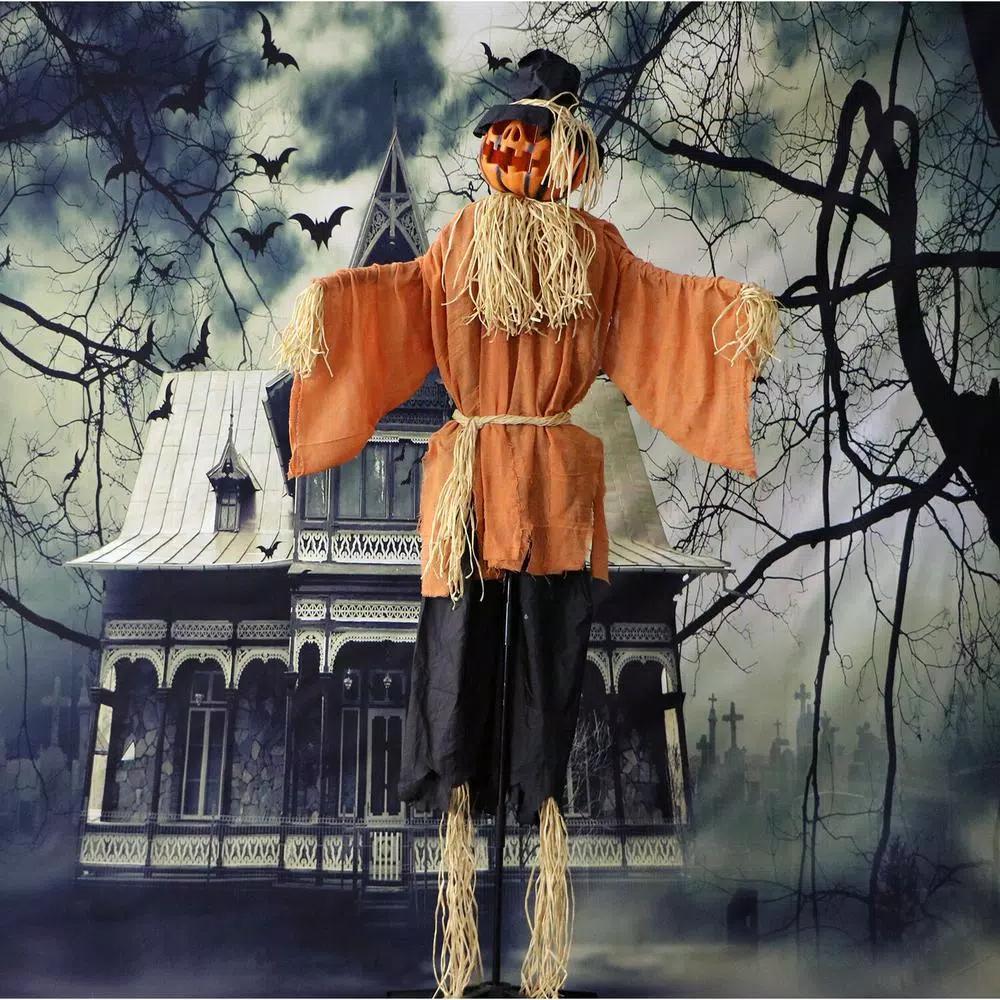 Haunted Hill Farm 6 ft. Animatronic Moaning Jack-O-Lantern Scarecrow Halloween Prop