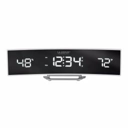 La Crosse Technology White Curved Digital Alarm Clock with Mirrored LED Display, Temperature, Humidity, and USB Charging Port thumbnail 1