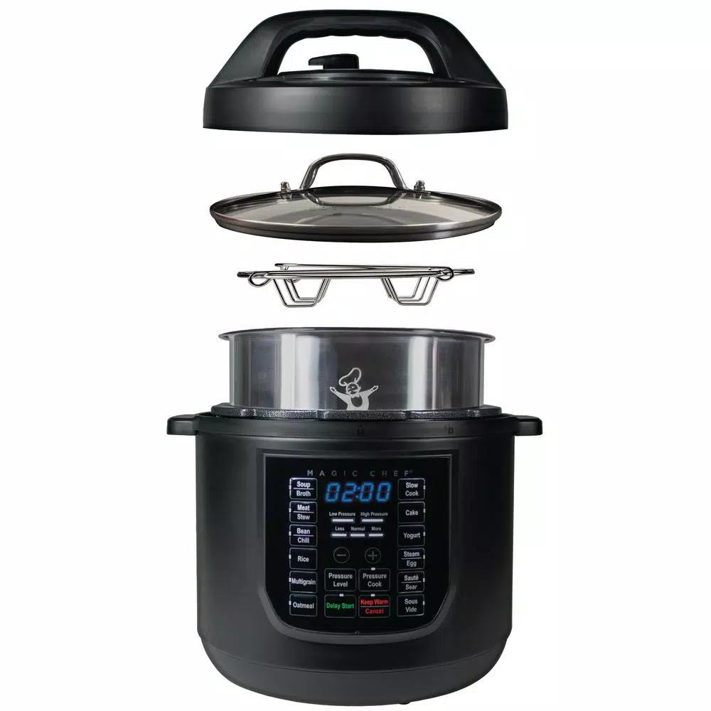 Magic Chef 9-in-1 6 Qt. Matte Black Electric Multi-Cooker with Stainless Steel Interior