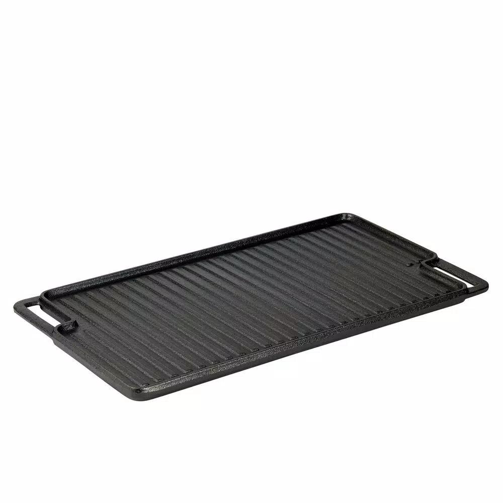 Basic Essentials 18 in. Cast Iron Rectangular Double Reversible Grill and Griddle, Pre-Seasoned Non-Stick