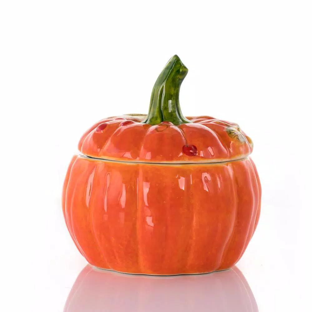Gibson Home Stoneware Pumpkin Cookie Jar with Lid, Orange