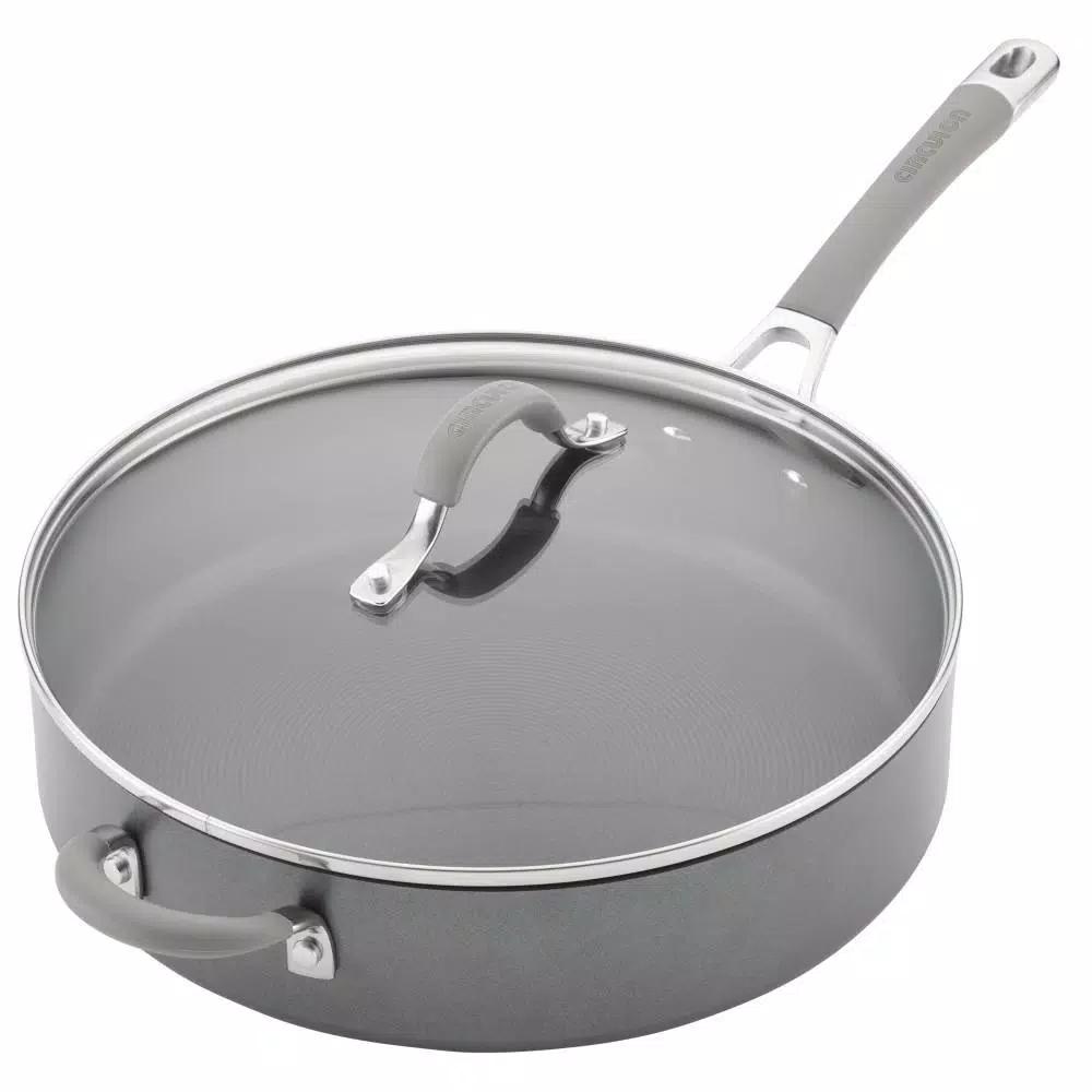 Circulon Elementum 5 qt. Hard-Anodized Aluminum Nonstick Saute Pan with Glass Lid, Oyster Gray