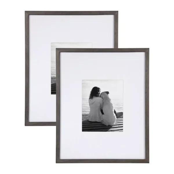 DesignOvation Gallery Wood Picture Frame Set of 2, Gray, 16x20 matted to 8x10
