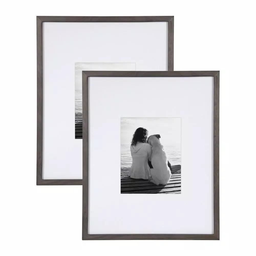 DesignOvation Gallery Wood Picture Frame Set of 2, Gray, 16x20 matted to 8x10