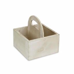 Cheungs White Wooden Square Caddy - Rustic Farmhouse Decorative Tray with Handle thumbnail 3