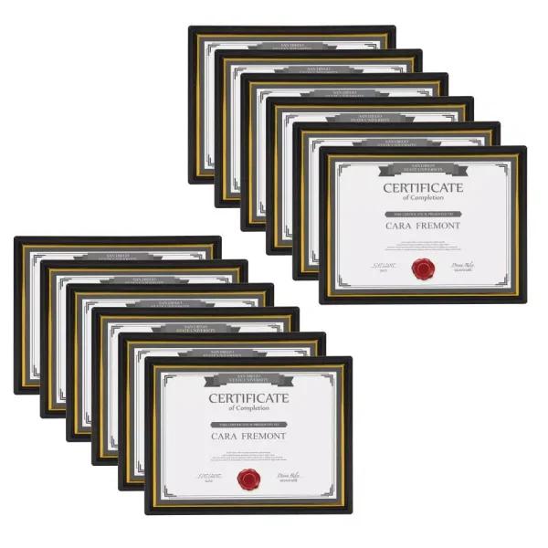 DesignOvation Corporate Document Frames, 8.5 x 11 in., Black with Gold Accent Trim (Set of 12)