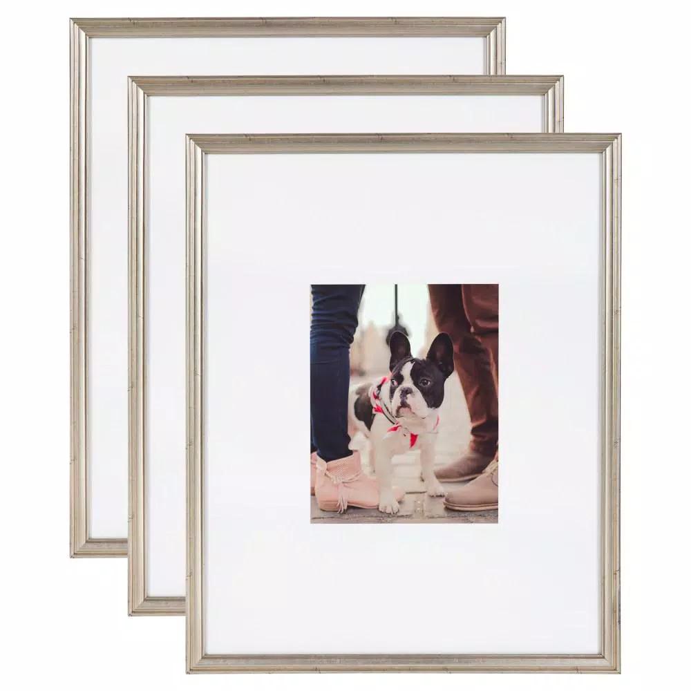 Kate and Laurel Adlynn Silver Picture Frame Set, Set of 3, Fits 8x10 in. with Mat or 16x20 in. without Mat