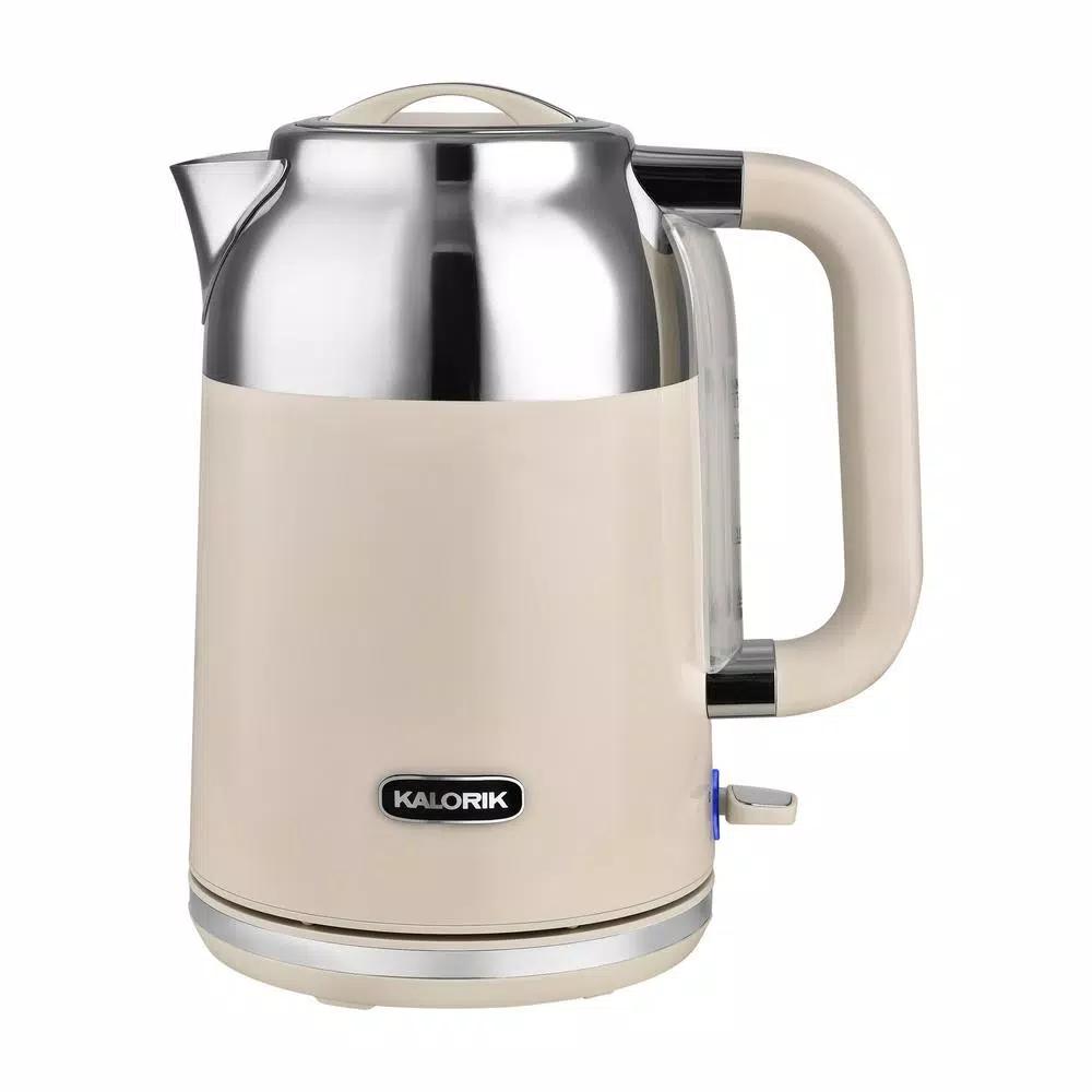 Kalorik 1.7L Retro Electric Kettle, 7-Cup Mid-Century Design, Cream