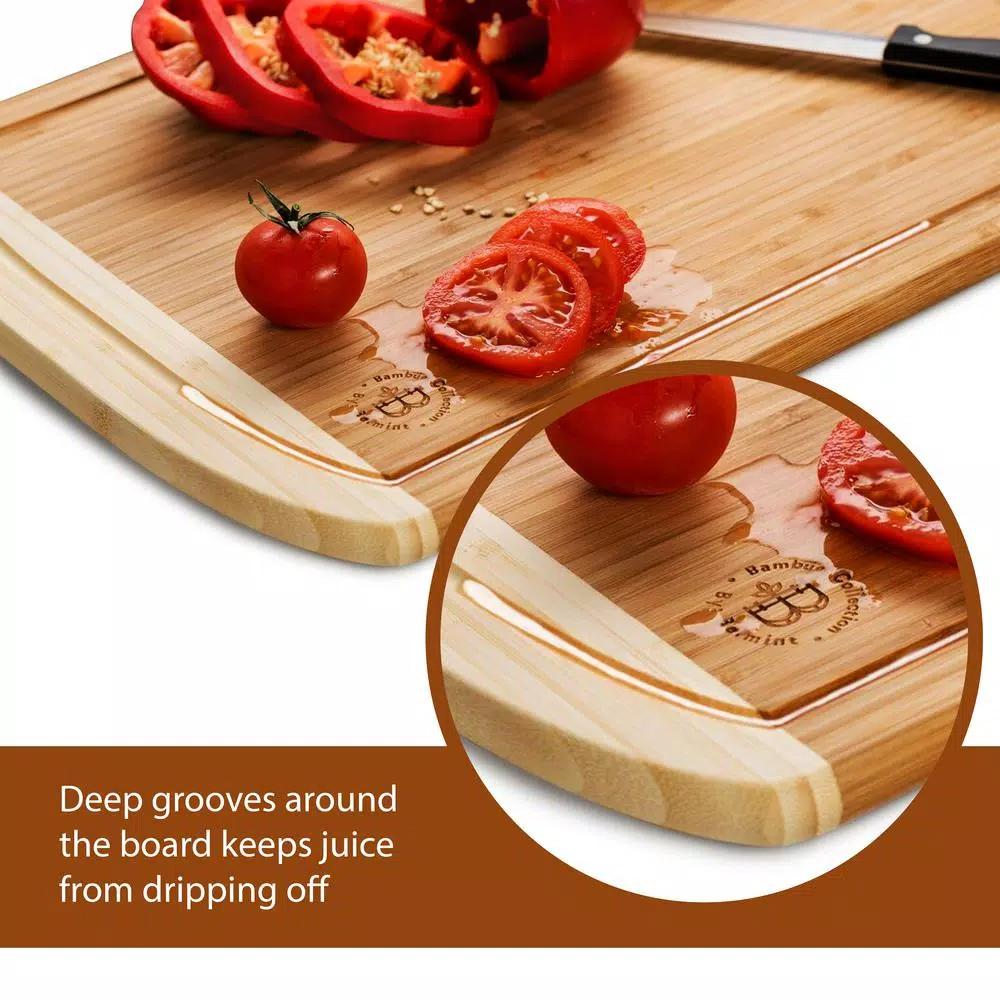 Bambusi Large Bamboo Cutting Board Set of 2 with Juice Groove, Rectangle Wood Chopping Boards for Meat and Veggies