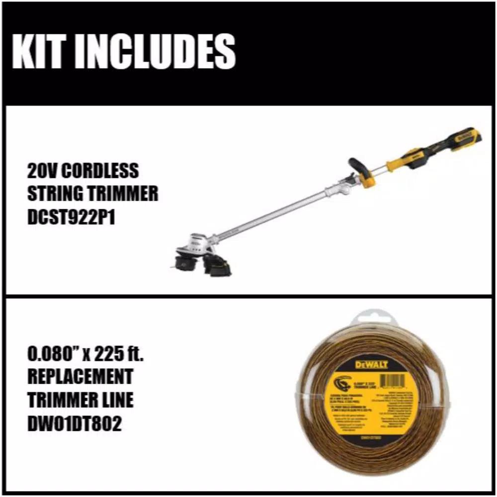 DEWALT 20V MAX Cordless Brushless String Trimmer Kit with 5 Ah Battery, Charger, and 225 ft. Replacement Line