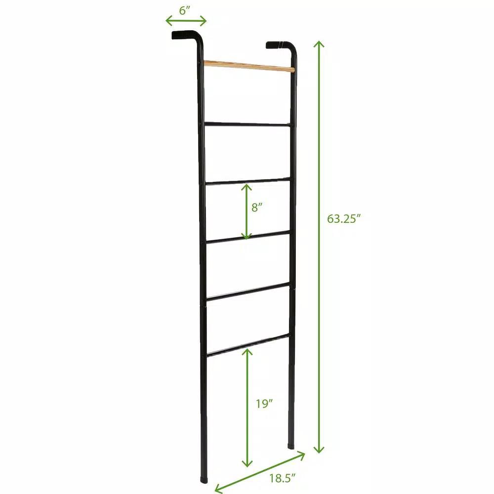 Mind Reader 6-Bar Freestanding Towel Rack, Black Metal Bathroom Towel Stand