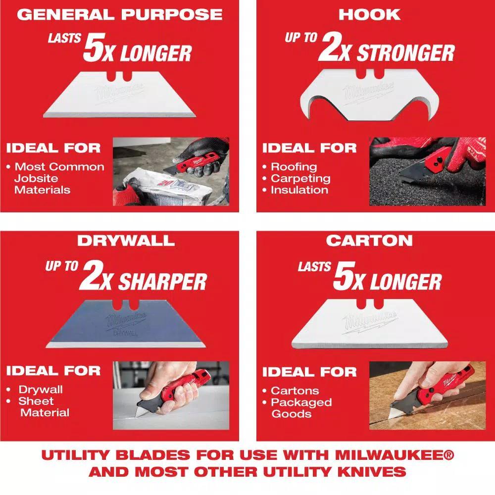 Milwaukee FASTBACK Folding Utility Knife Set with Blade Storage and 50-Pack General Purpose Blades