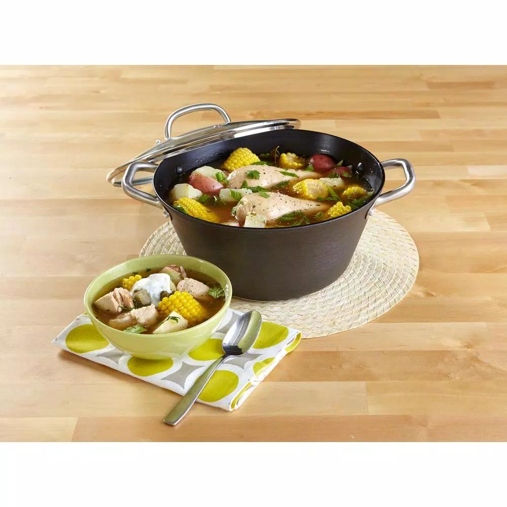 IMUSA 6 qt. Round Lightweight Cast Iron Dutch Oven with Tempered Glass Lid, Black