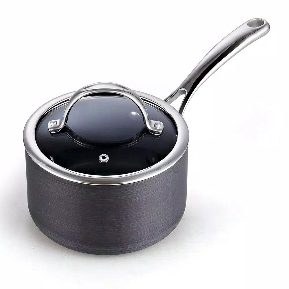Cooks Standard 2 Qt. Hard-Anodized Aluminum Nonstick Saucepan with Glass Lid, Black