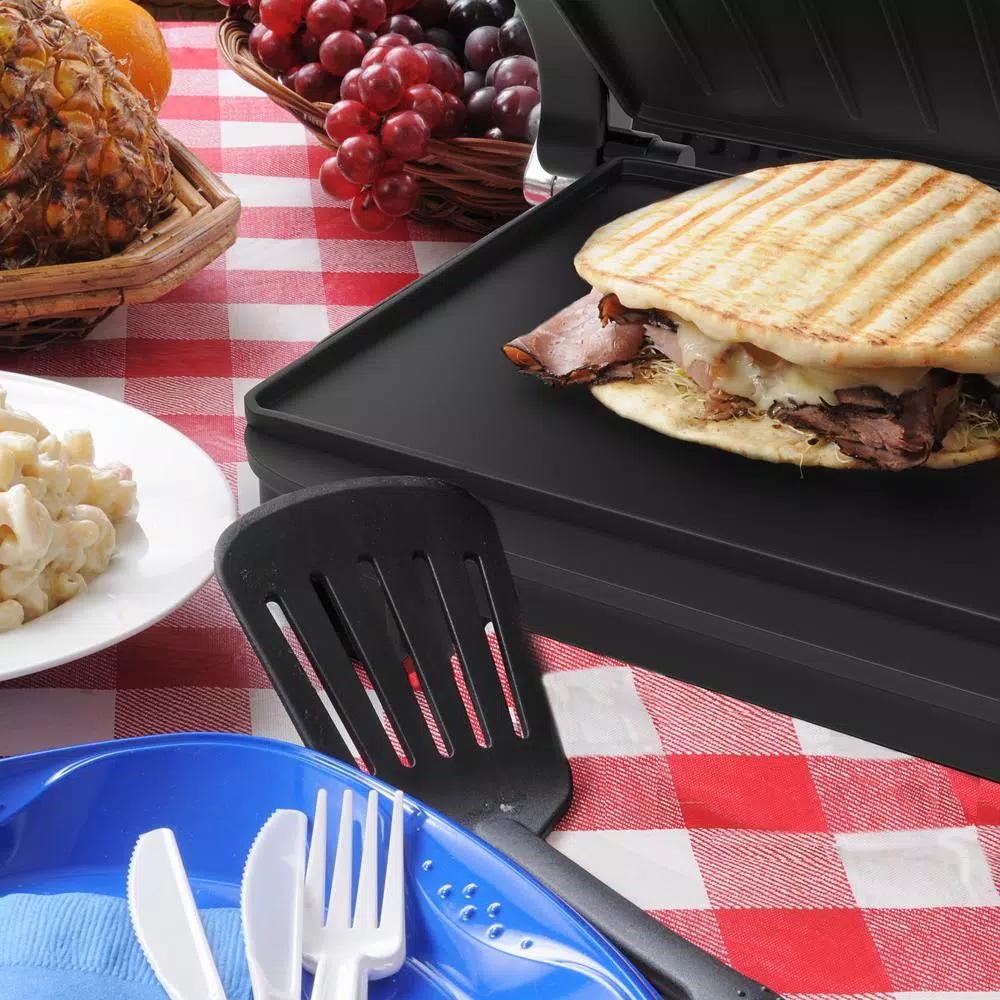 Chef Buddy 760W Red Non-Stick Panini Press and Countertop Grill