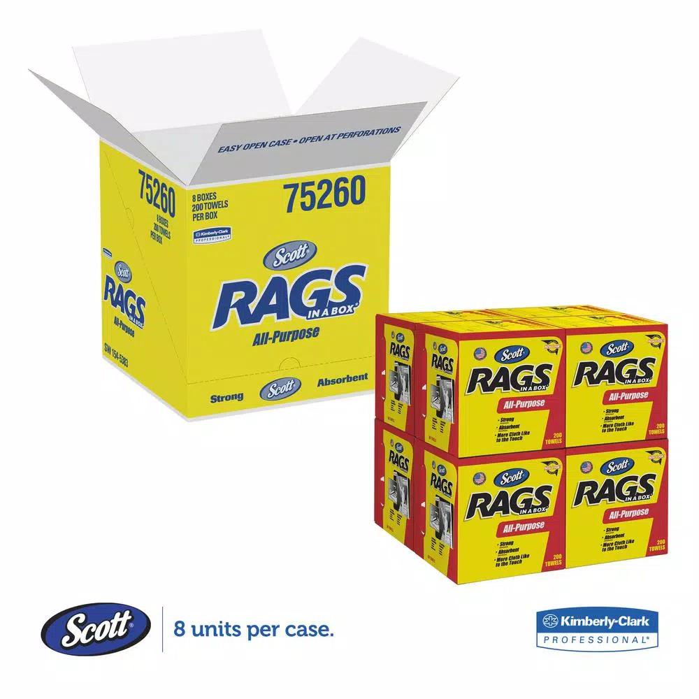 Kimberly-Clark PROFESSIONAL Scott Rags White Disposable Wipers, 1-Ply, 1600 Count (200-Box Carton)