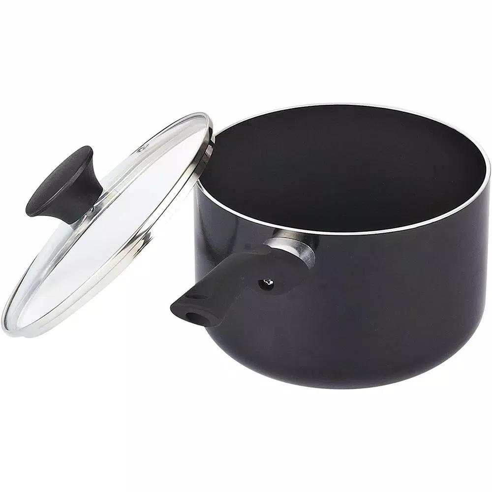 Cook N Home 15-Piece Nonstick Aluminum Cookware Set with Soft Handles, Black