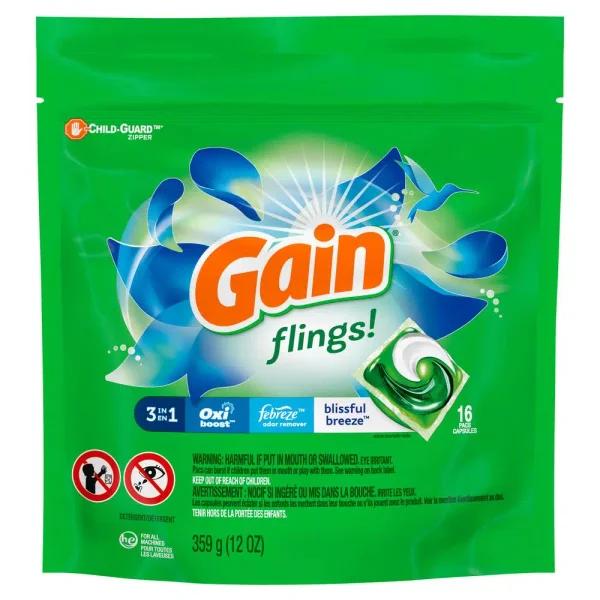 Gain Flings Blissful Breeze Laundry Detergent Pods, 16-Count