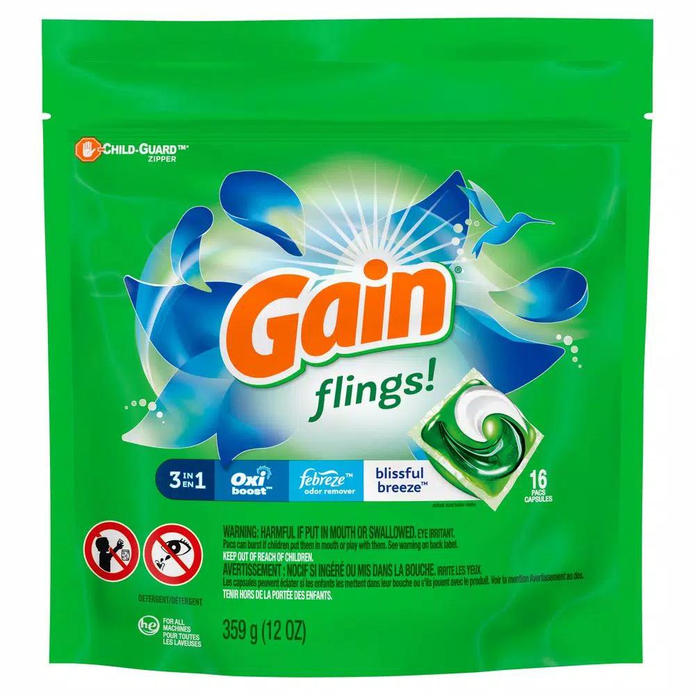 Gain Flings Blissful Breeze Laundry Detergent Pods, 16-Count