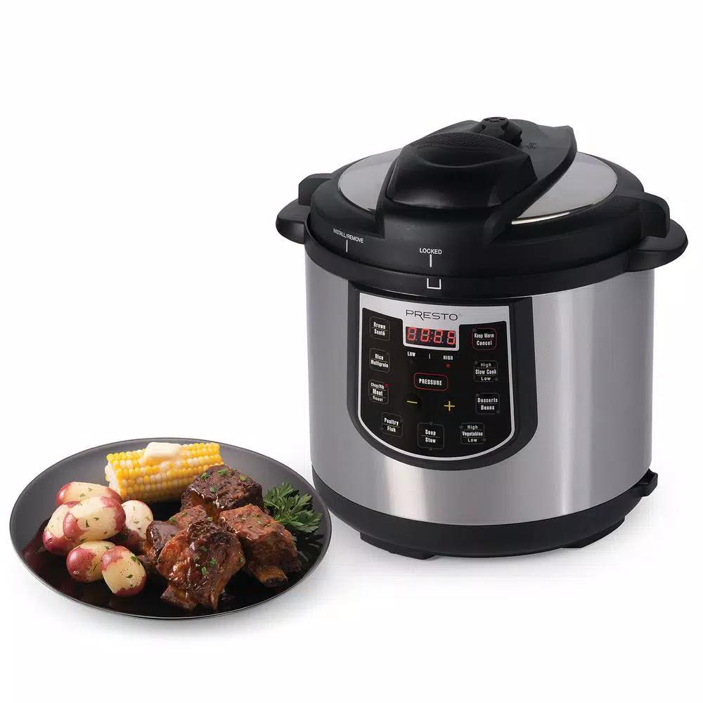 Presto 6 Qt. Black Stainless Steel Electric Pressure Cooker with 12 Presets and Built-In Timer