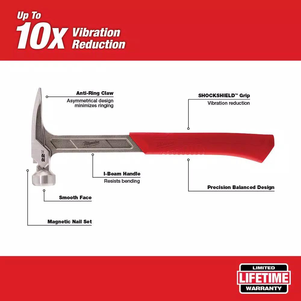 Milwaukee 22 oz. Smooth Face Framing Hammer with Hammer Loop and Shockshield Grip