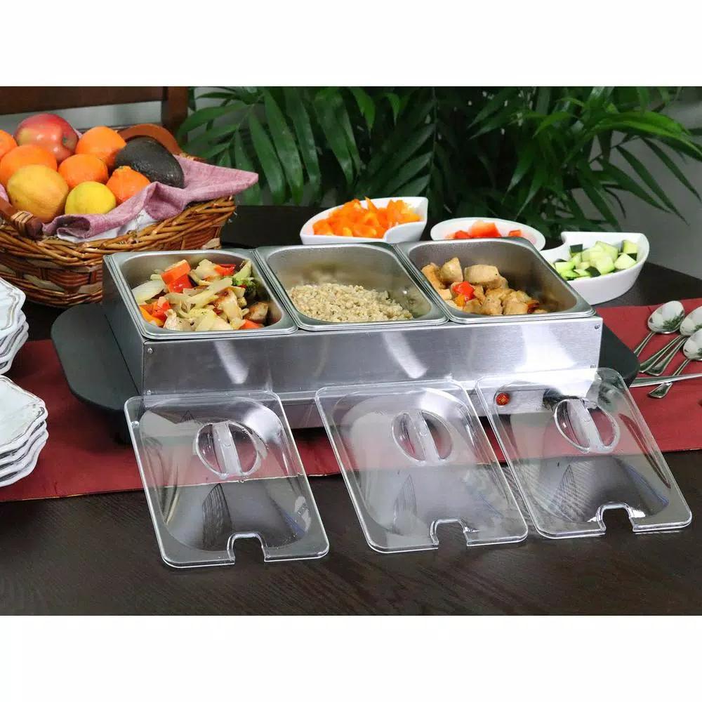 MegaChef 1.5L Stainless Steel Electric Buffet Server and Warming Tray with 3 Removable Crocks