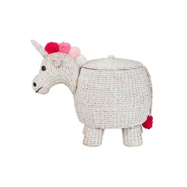StyleWell White Unicorn Water Hyacinth Woven Decorative Basket with Lid