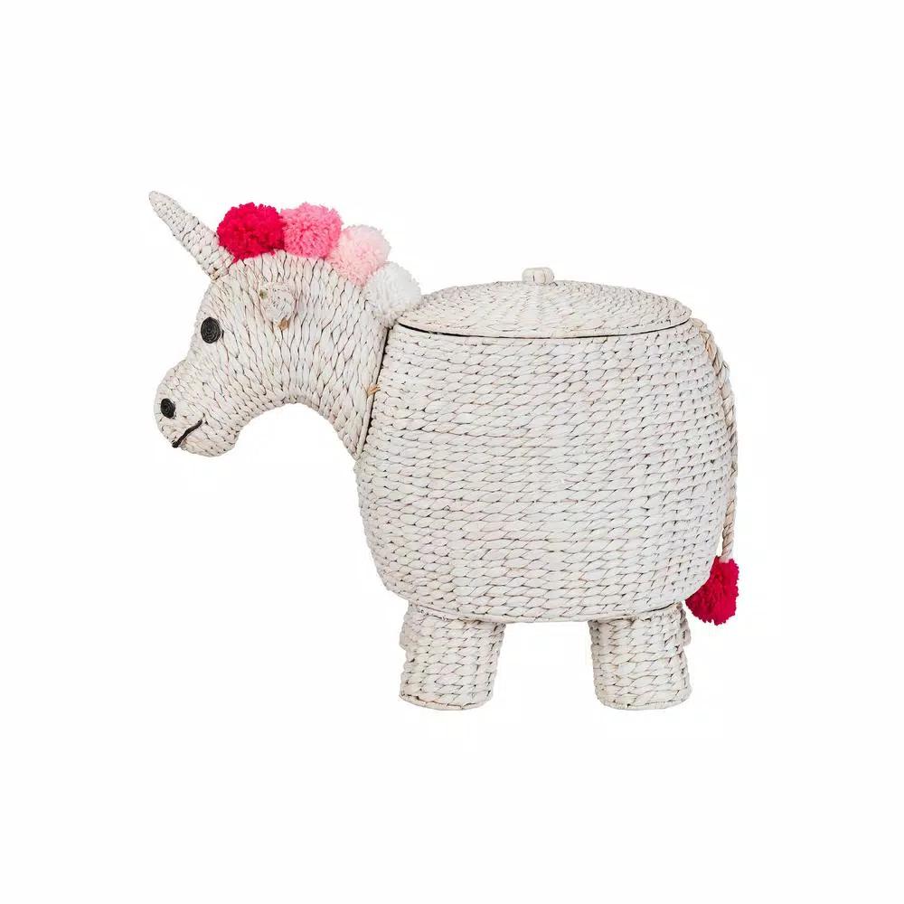 StyleWell White Unicorn Water Hyacinth Woven Decorative Basket with Lid