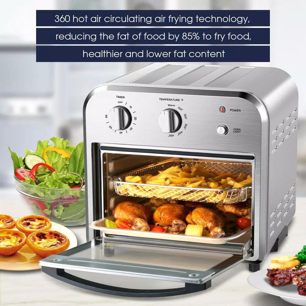 Boyel Living 11 Qt. Silver Stainless Steel Air Fryer with 4 Accessories, 1500W, Temperature & Time Control