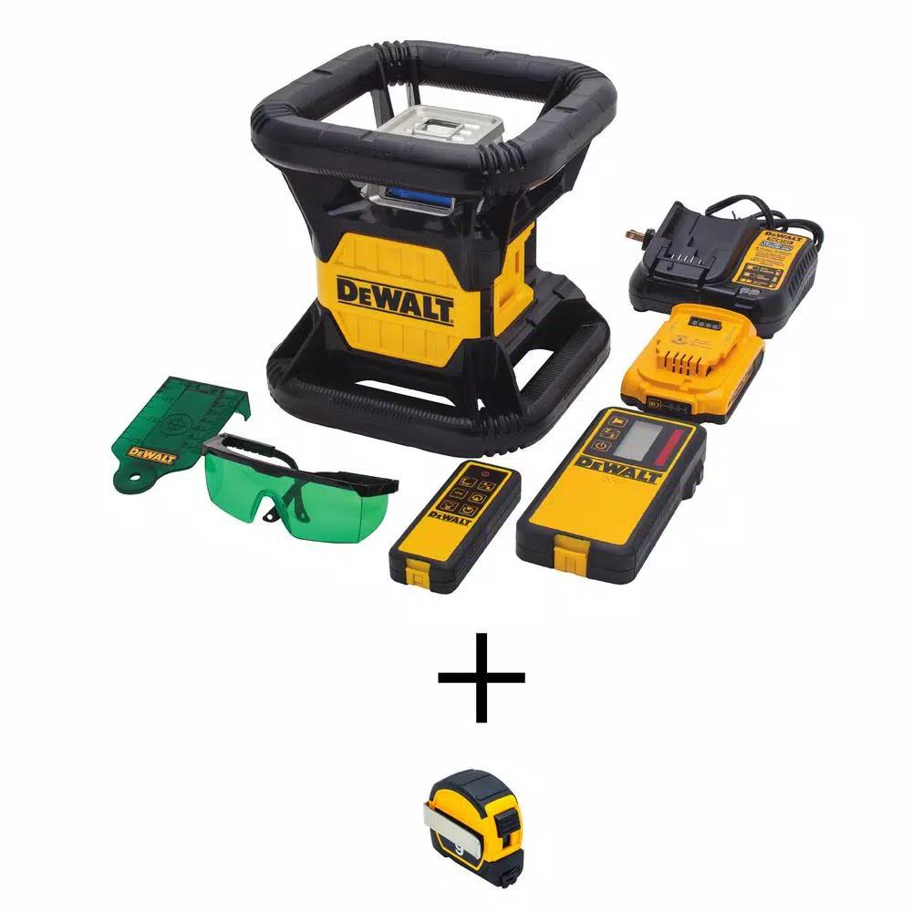 DEWALT 20V MAX Green Beam Self-Leveling Rotary Laser Level Kit with 9 ft. Magnetic Tape Measure