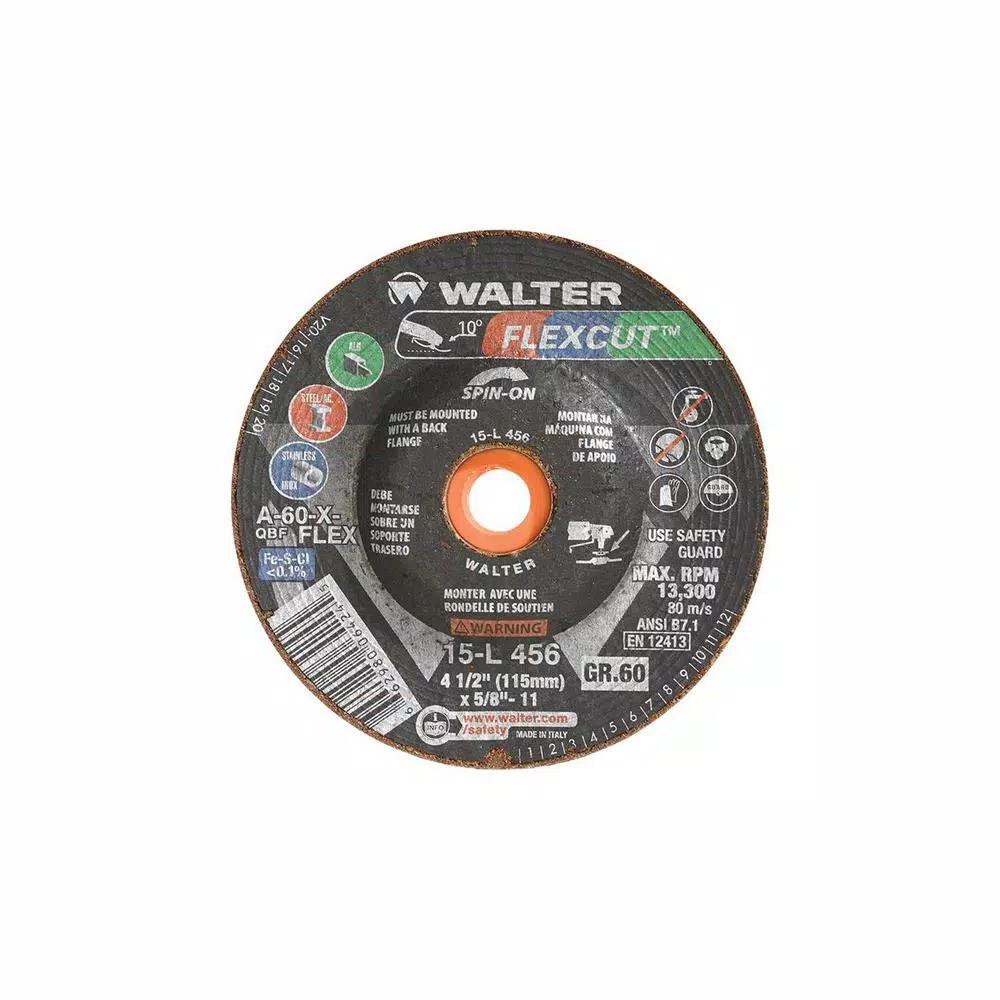 WALTER SURFACE TECHNOLOGIES Flexcut 4.5 in. 60 Grit Flexible Grinding Wheels, 5/8-11 in. Arbor, 25-Pack