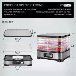 VIVOHOME 5-Tray Stainless Steel Food Dehydrator with Digital Timer and Temperature Control thumbnail 5