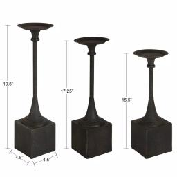 Kate and Laurel Bedrick Black Wood and Metal Candle Holder Set of 3, Modern Farmhouse Pedestal Style thumbnail 3