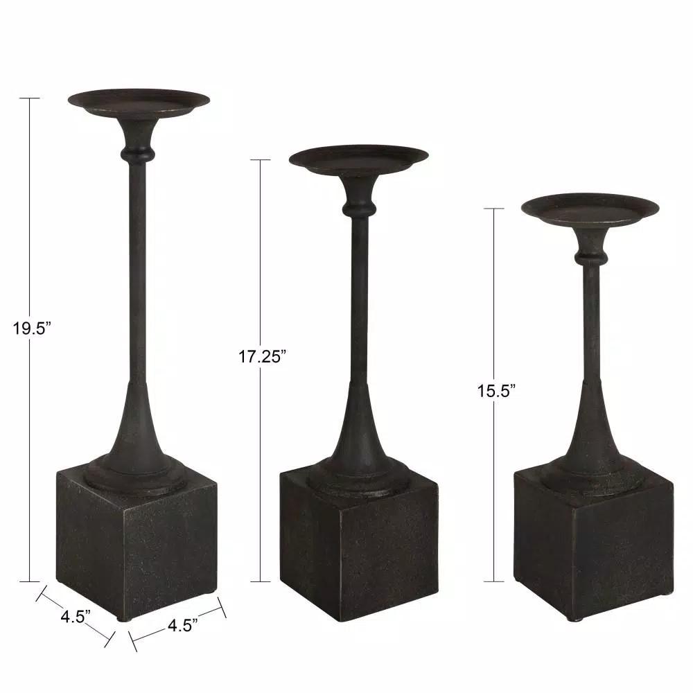 Kate and Laurel Bedrick Black Wood and Metal Candle Holder Set of 3, Modern Farmhouse Pedestal Style